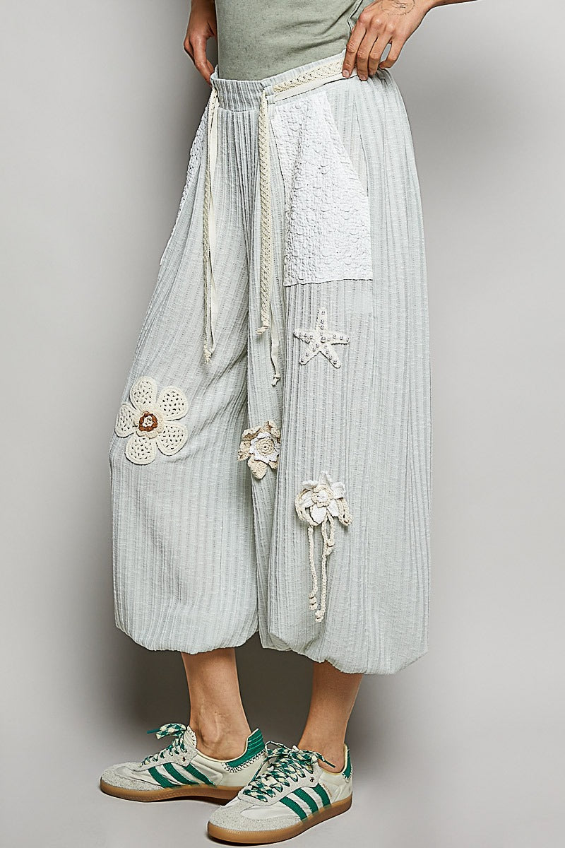 POL Knit Pants with Crochet Patch Details in Mint