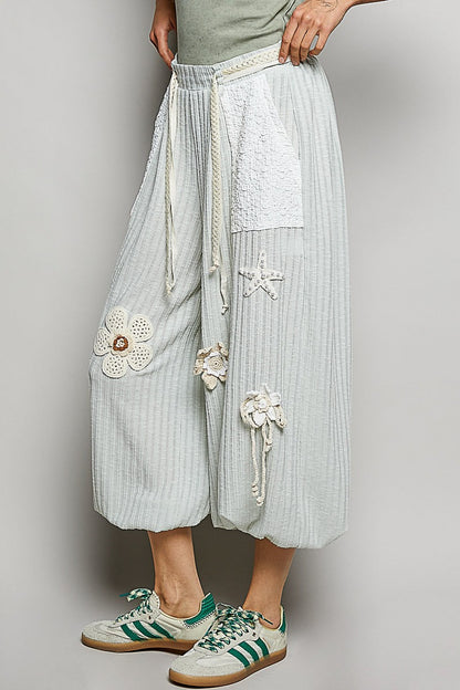 POL Knit Pants with Crochet Patch Details in Mint