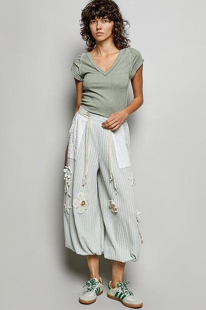 POL Knit Pants with Crochet Patch Details in Mint