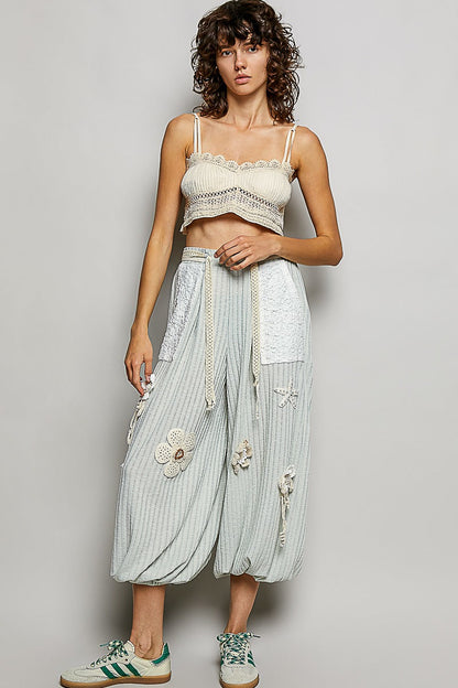 POL Knit Pants with Crochet Patch Details in Mint