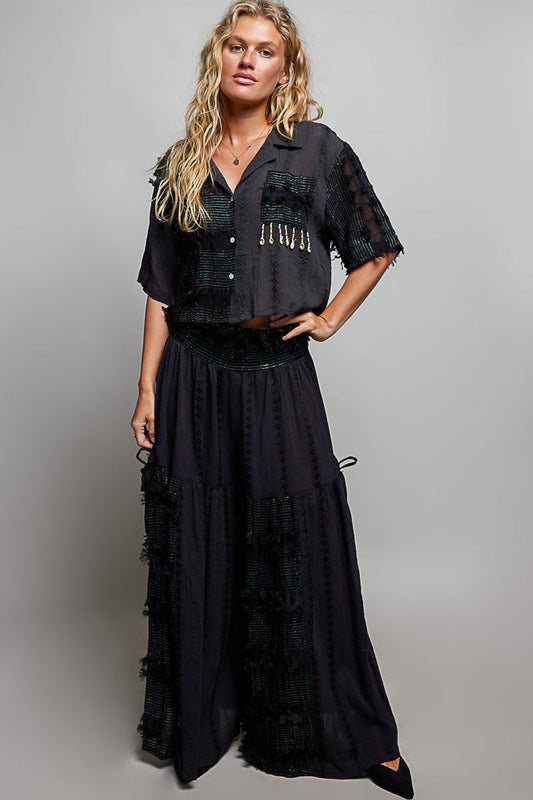 POL Mixed Fabric and Textured Pants in Black