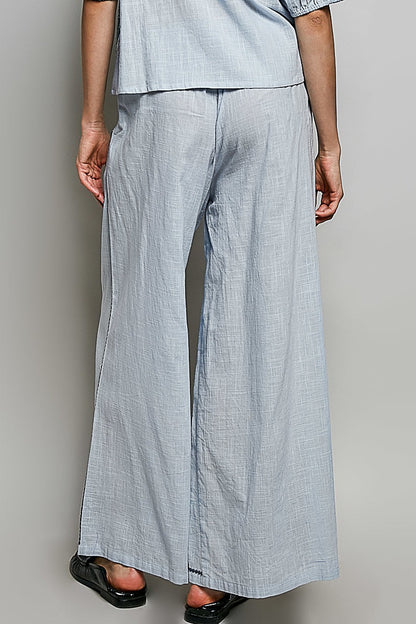POL Cotton Embroidered Pants in Sky Multi
