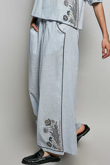 POL Cotton Embroidered Pants in Sky Multi