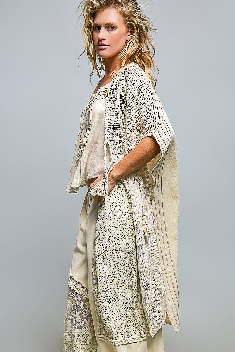 POL Woven Midi Cardigan in Natural
