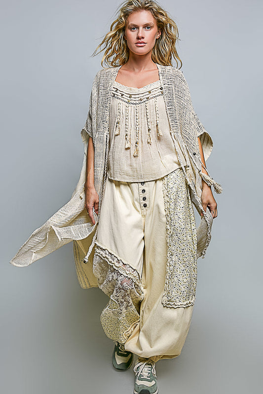 POL Woven Midi Cardigan in Natural