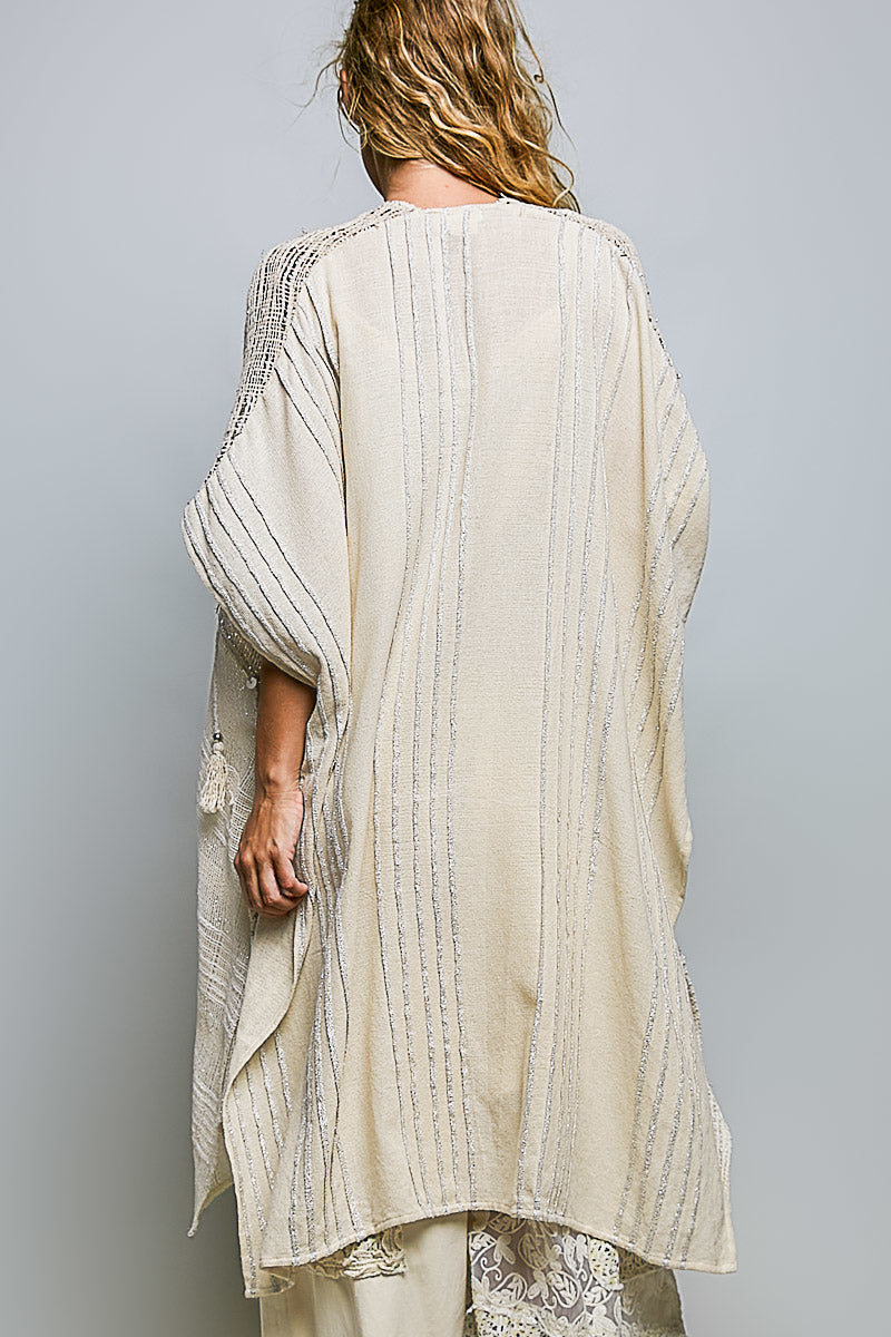POL Woven Midi Cardigan in Natural