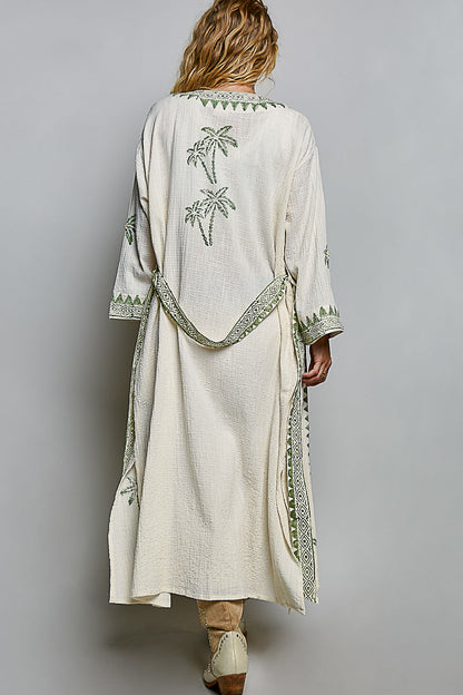 POL Palm Tree Print Maxi Cardigan in Natural