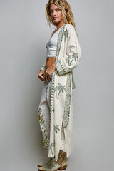 POL Palm Tree Print Maxi Cardigan in Natural