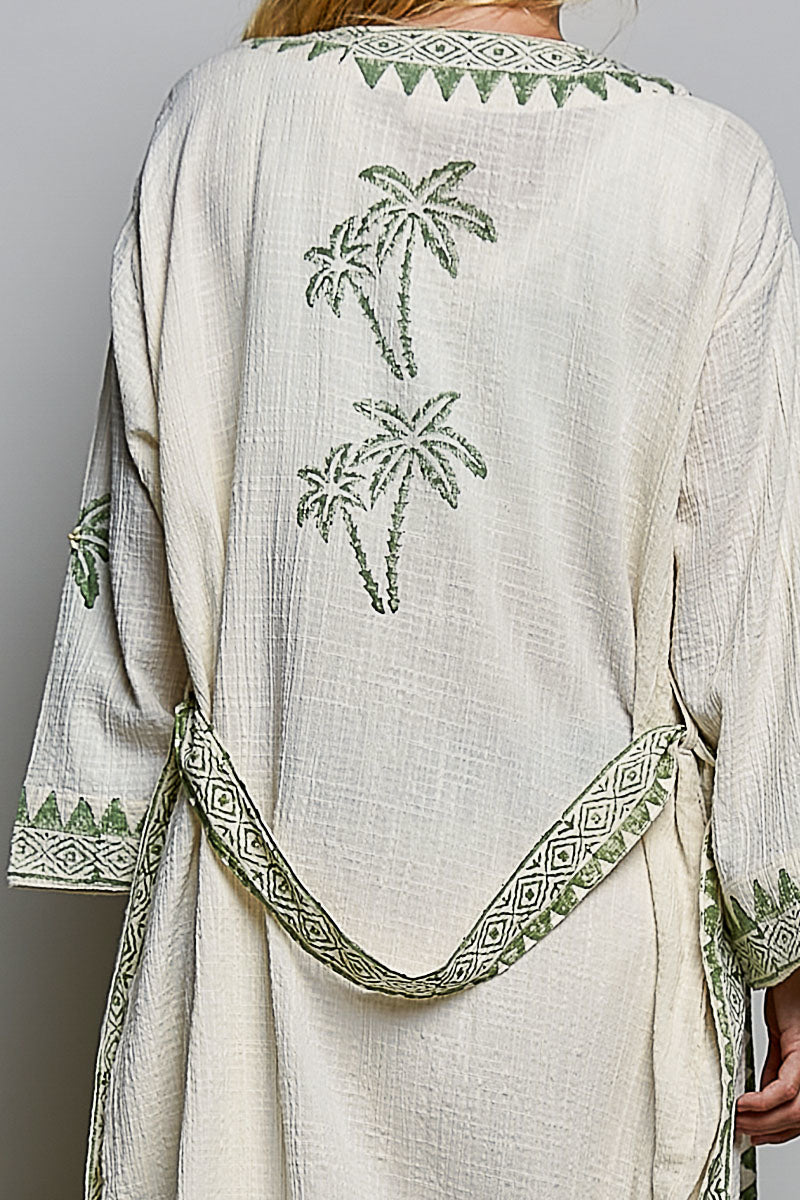 POL Palm Tree Print Maxi Cardigan in Natural