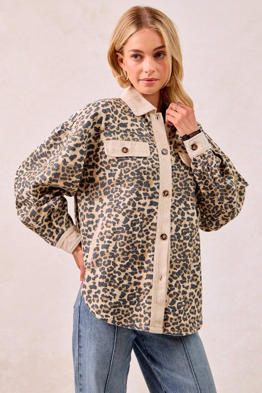BiBi Mineral Washed Leopard Print Shacket