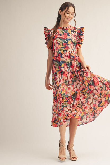 Jodifl Mixed Print Chiffon Midi Dress in Multi Mix