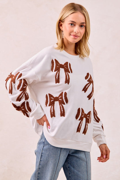 BiBi GAME DAY Football Bow Patched Sweatshirt in Ivory
