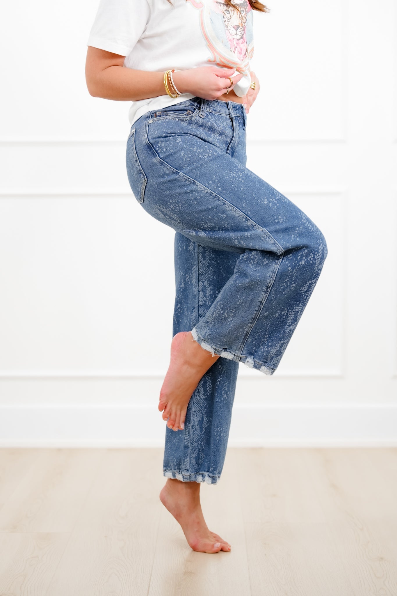 Judy Blue High Rise Snake Print Wide Leg Ankle Jeans
