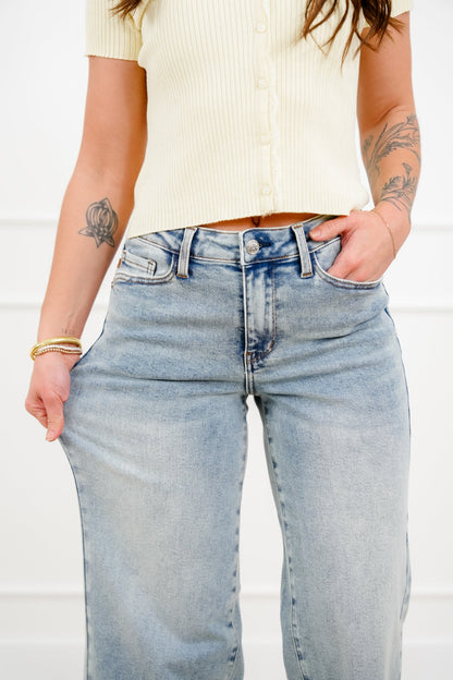Judy Blue Mid Rise Medium Wash Cropped Wide Leg Jeans