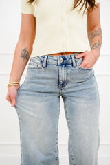 Judy Blue Mid Rise Medium Wash Cropped Wide Leg Jeans