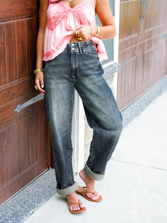 Judy Blue High Rise Medium Wash Marlow Arc Leg Jeans with Double Button