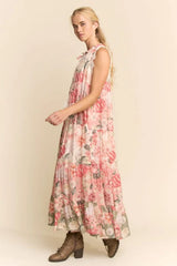 Davi & Dani Floral Maxi Dress with Lace Trim in Floral Multi