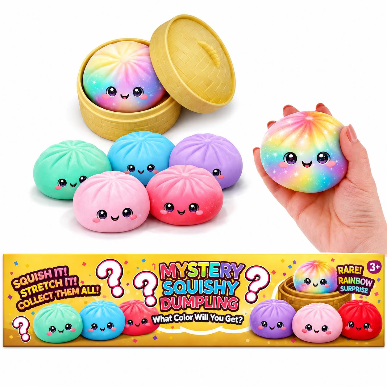 4" Squishy Dumplings Toy – Assorted Colors Mystery Squeeze Collectible