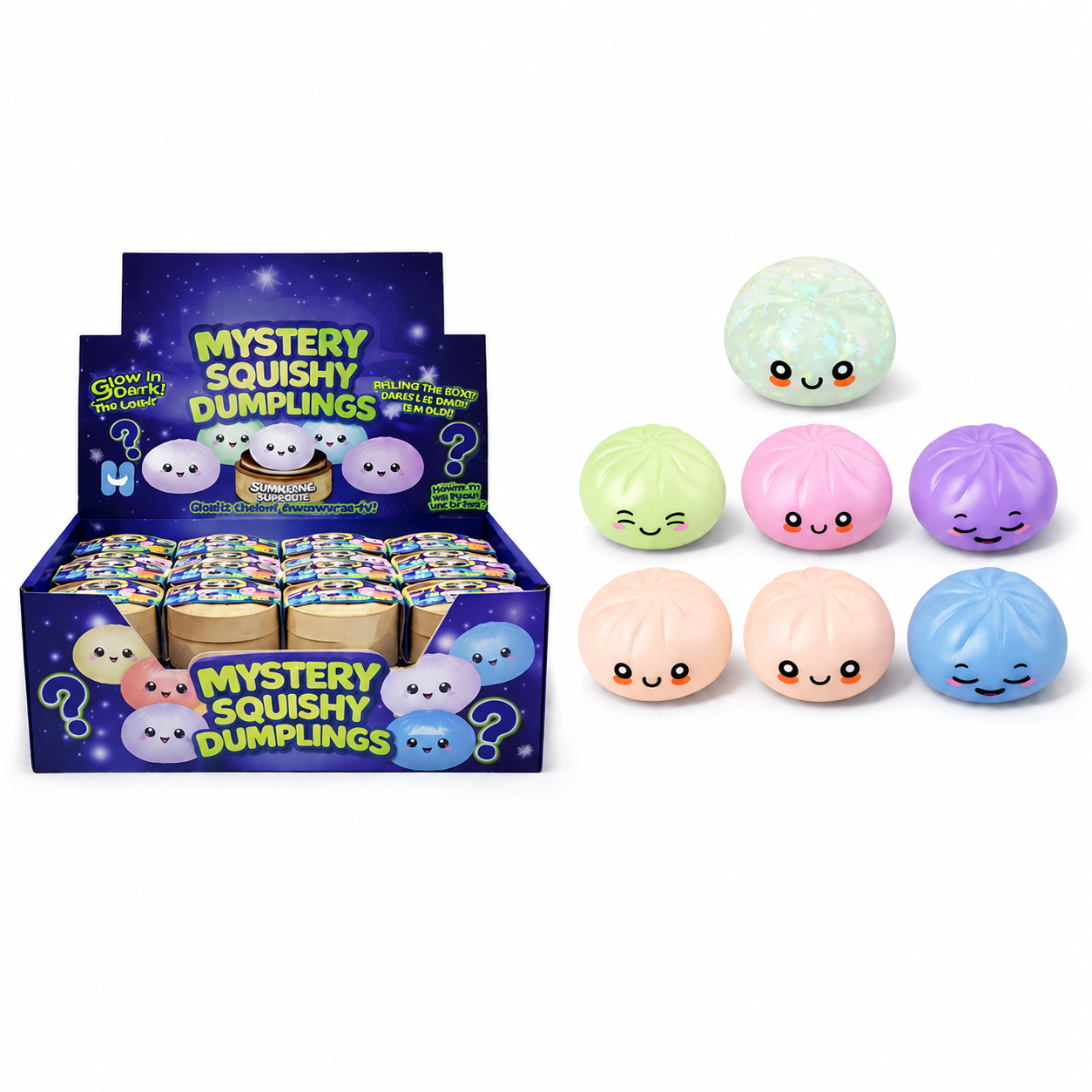 Glow in the Dark Squishy Dumplings Toy – 4" Mystery Collectible Squeeze Toy
