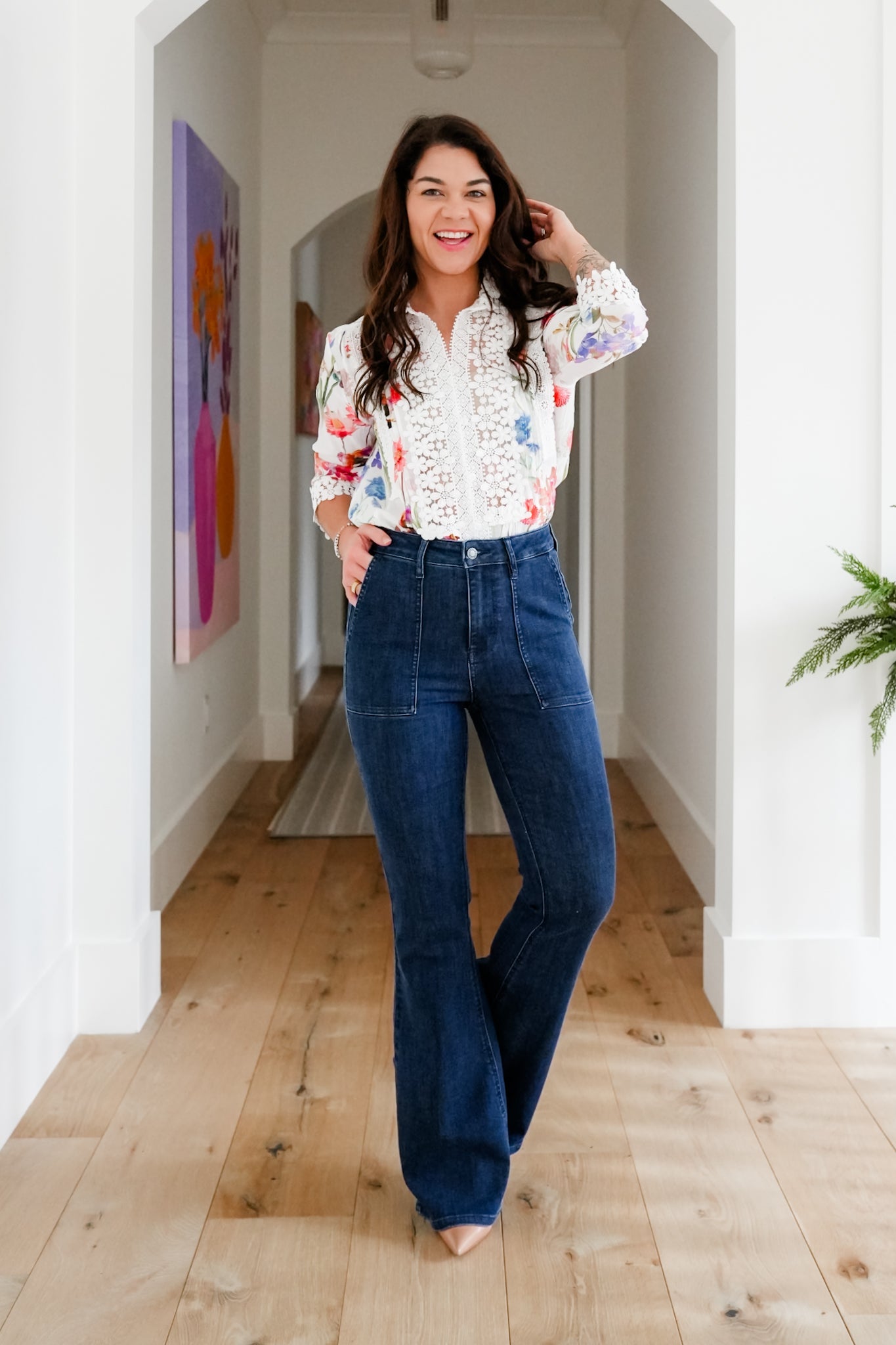 Judy Blue High Rise Dark Wash Flare Jeans with Patch Pockets