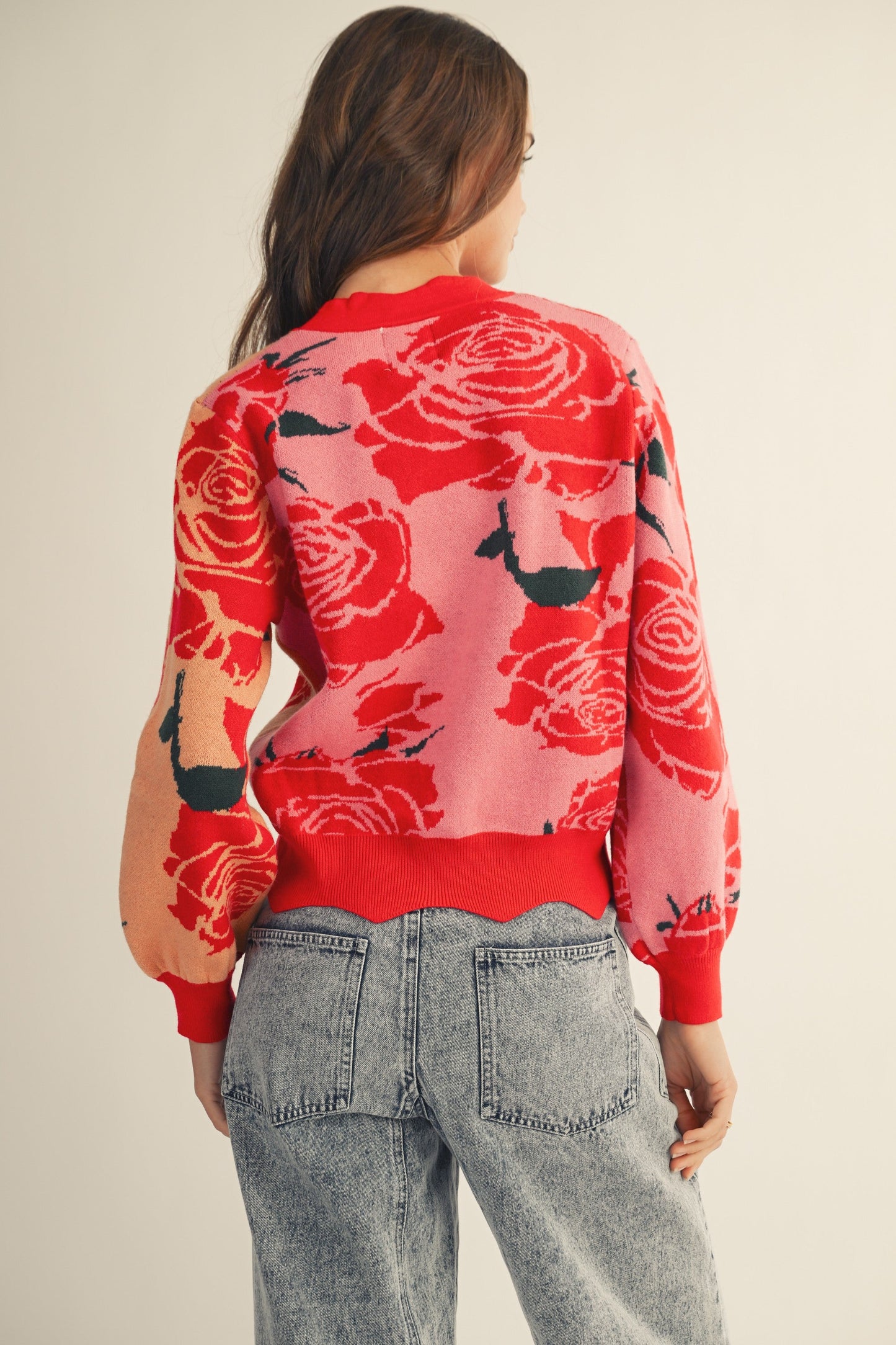 LovLov Rose Floral Cardigan in Rose Pink