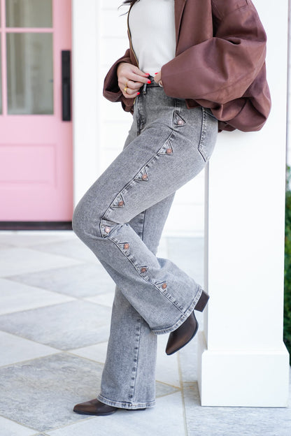 Judy Blue High Rise Grey Tummy Control Bootcut Jeans with Western Side Seam