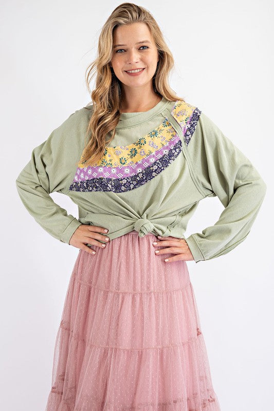 Easel Mixed Floral Pattern Top in Sage