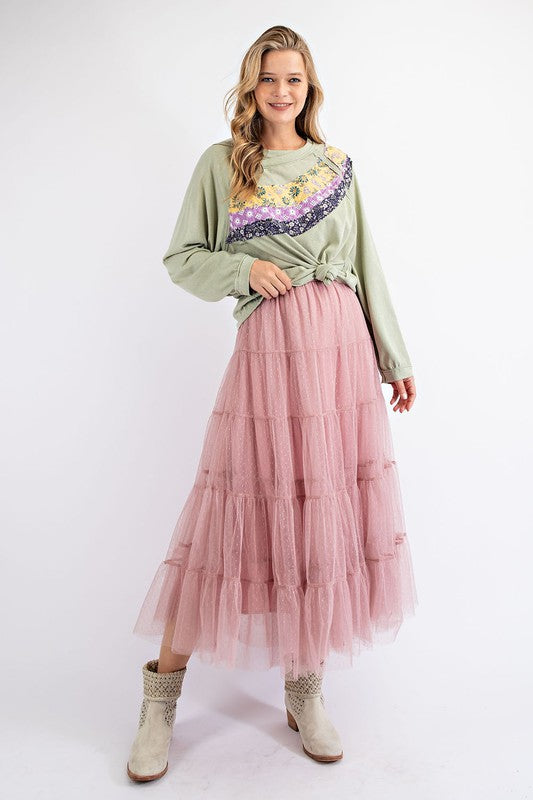 Easel Mixed Floral Pattern Top in Sage