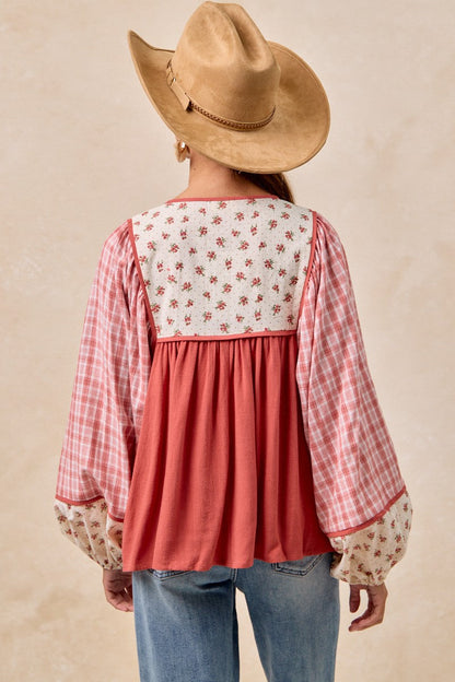 BiBi Mix N Match Peasant Top in Dark Coral