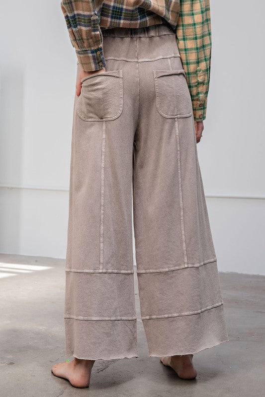 Easel Mineral Washed Terry Knit Pants in Mushroom