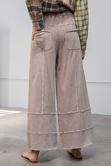 Easel Mineral Washed Terry Knit Pants in Mushroom