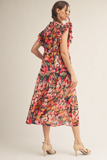 Jodifl Mixed Print Chiffon Midi Dress in Multi Mix