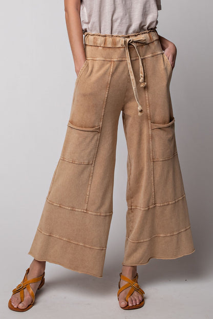 Easel Mineral Washed Terry Knit Pants in Camel