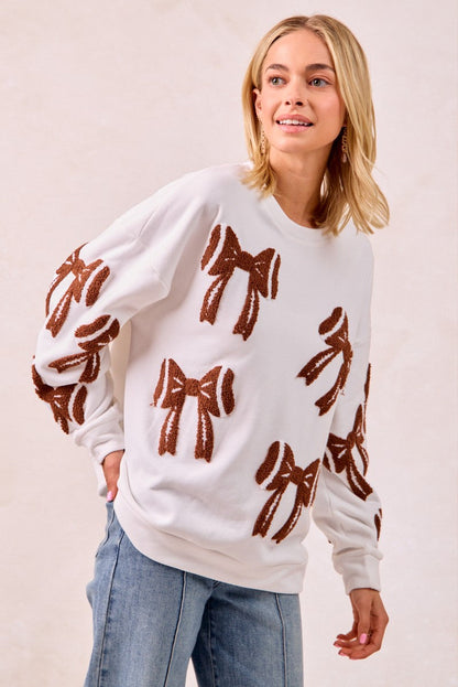 BiBi GAME DAY Football Bow Patched Sweatshirt in Ivory