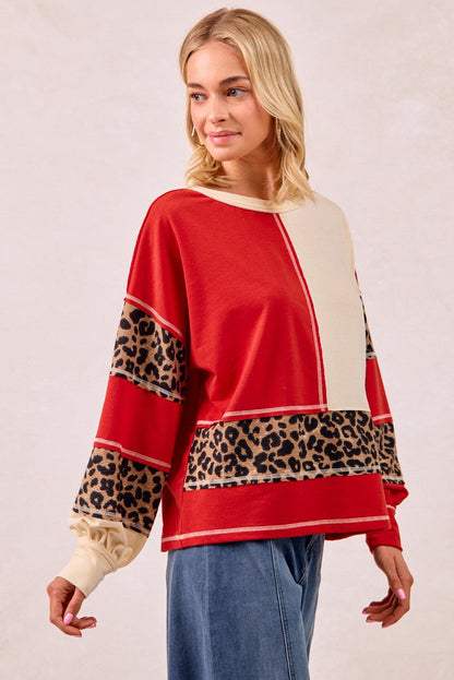 BiBi Mix N Match French Terry Top in Dark Red