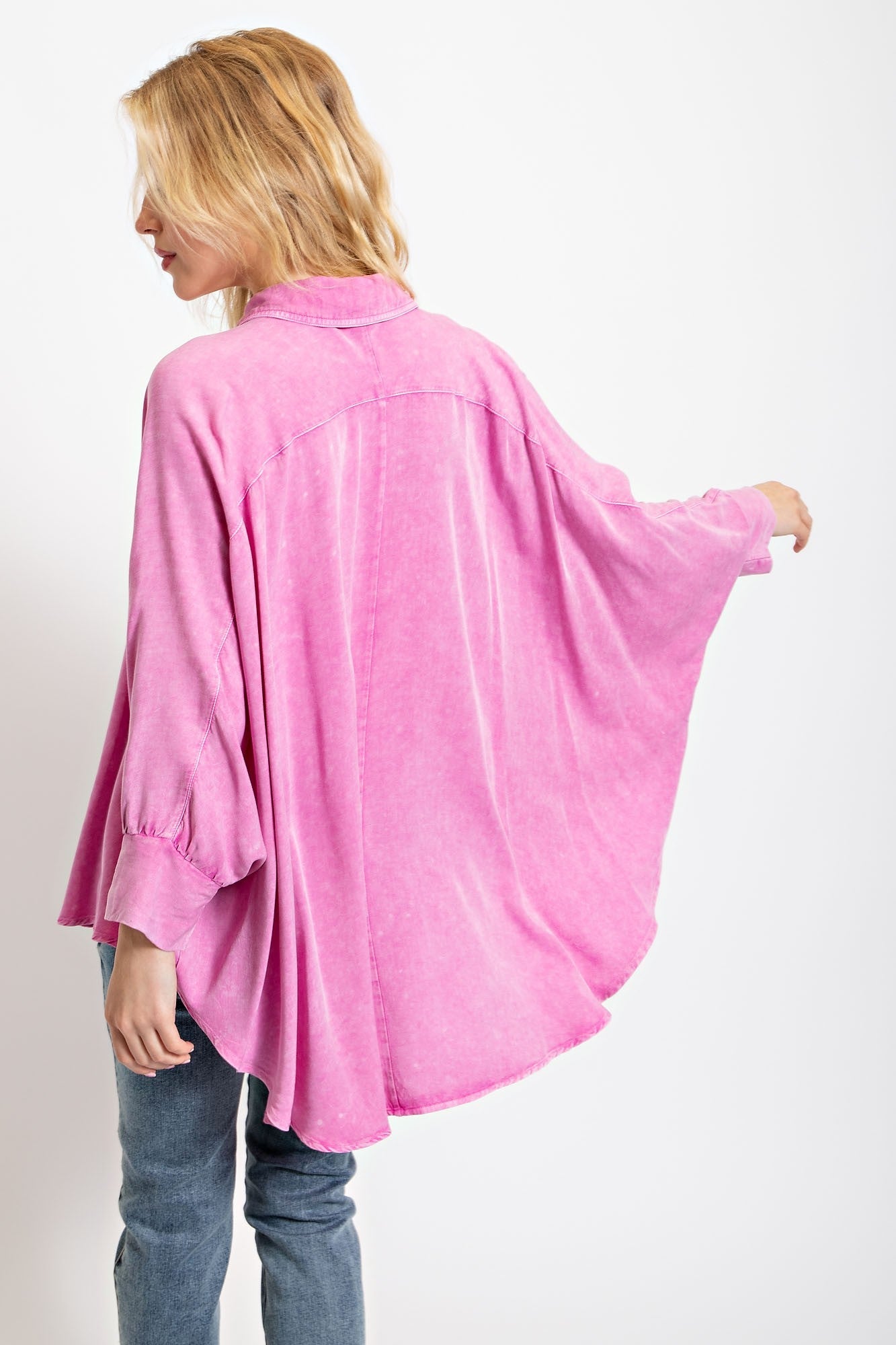 Easel OVERSIZED Solid Color Dolman Sleeve Top in Orchid