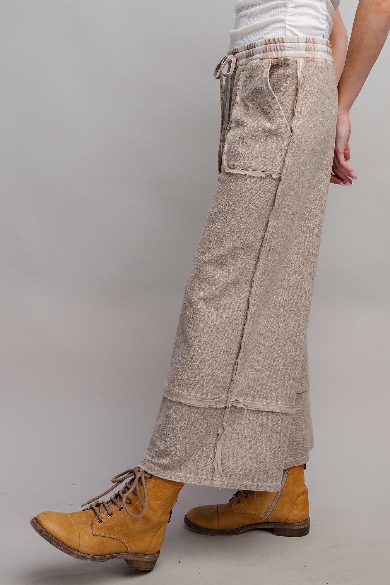 Easel Terry Palazzo Pants in Mushroom ON ORDER