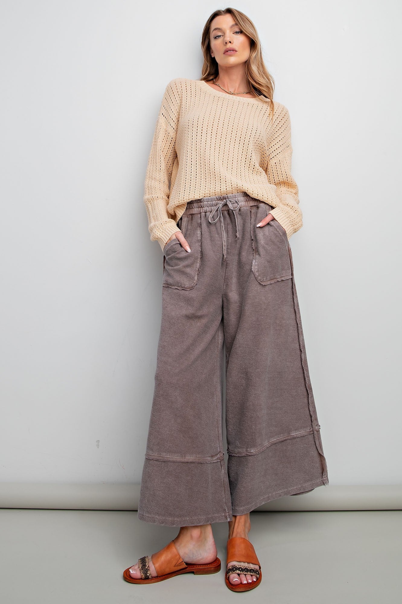 Easel Terry Palazzo Pants in Espresso