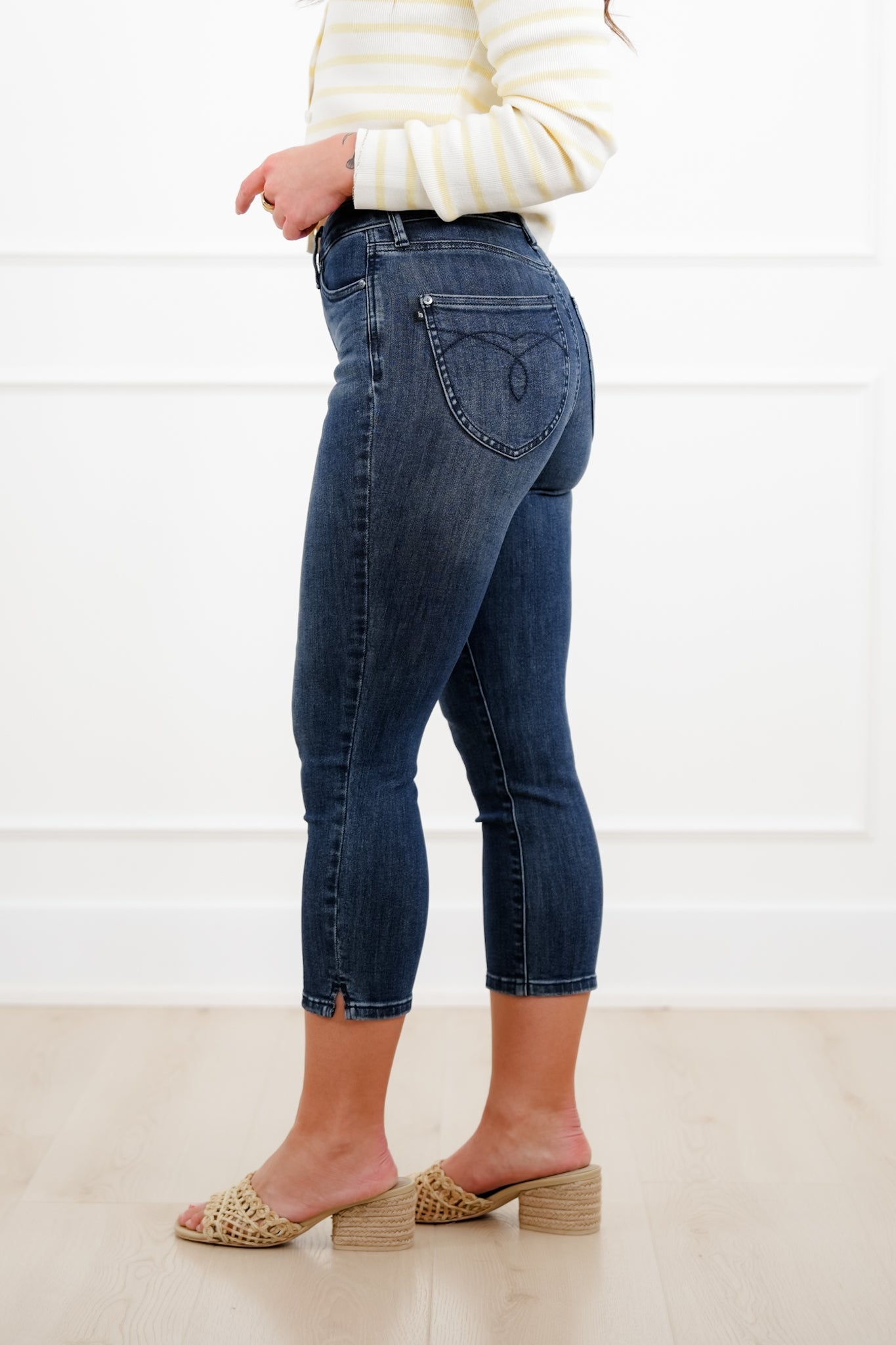 Judy Blue High Rise Dark Wash Tummy Control Capri Jeans with Shield Back Pockets