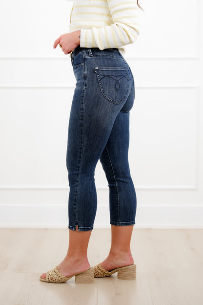 Judy Blue High Rise Dark Wash Tummy Control Capri Jeans with Shield Back Pockets