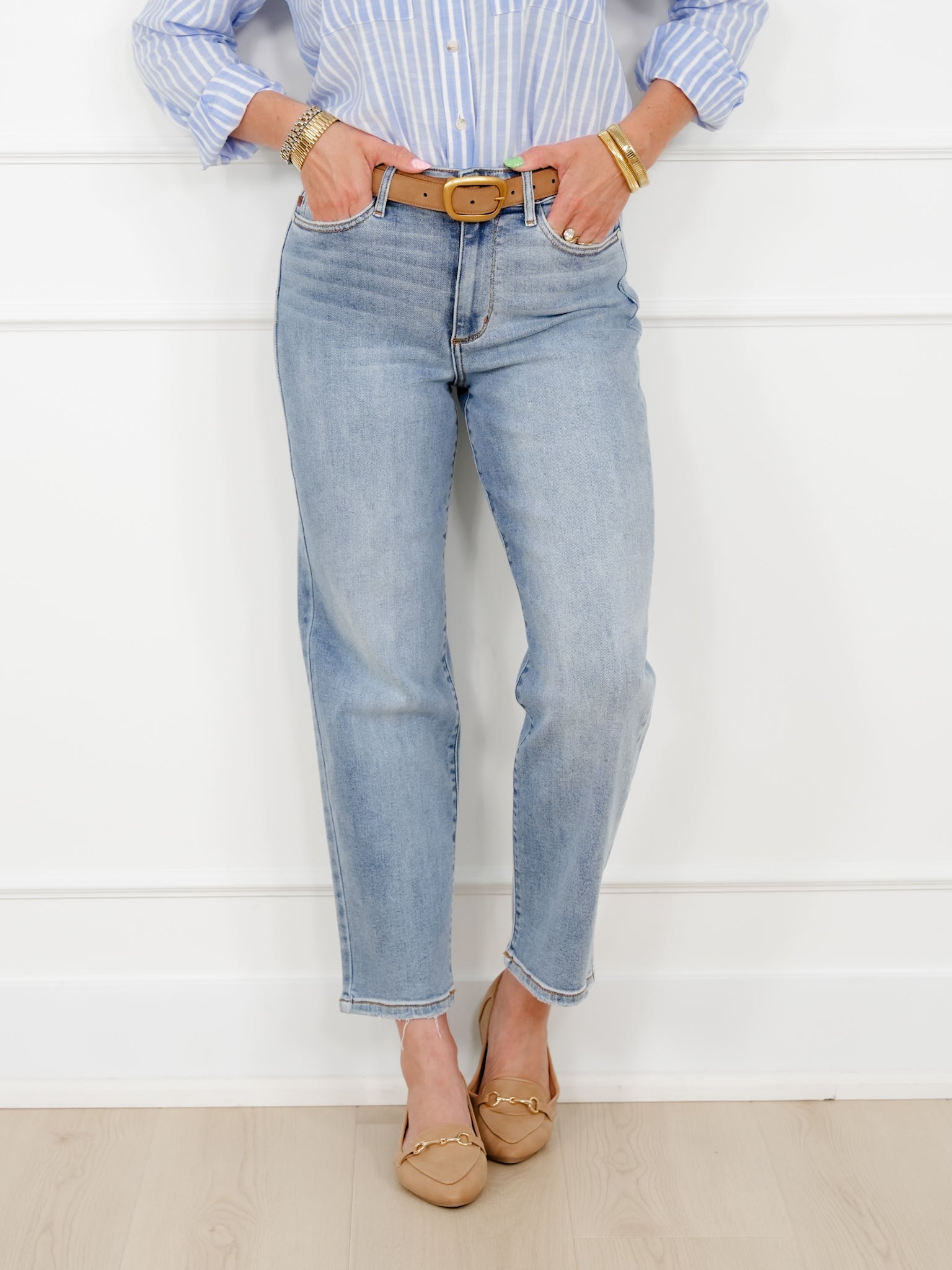 Judy Blue High Rise Light Wash Straight Leg Ankle Jeans