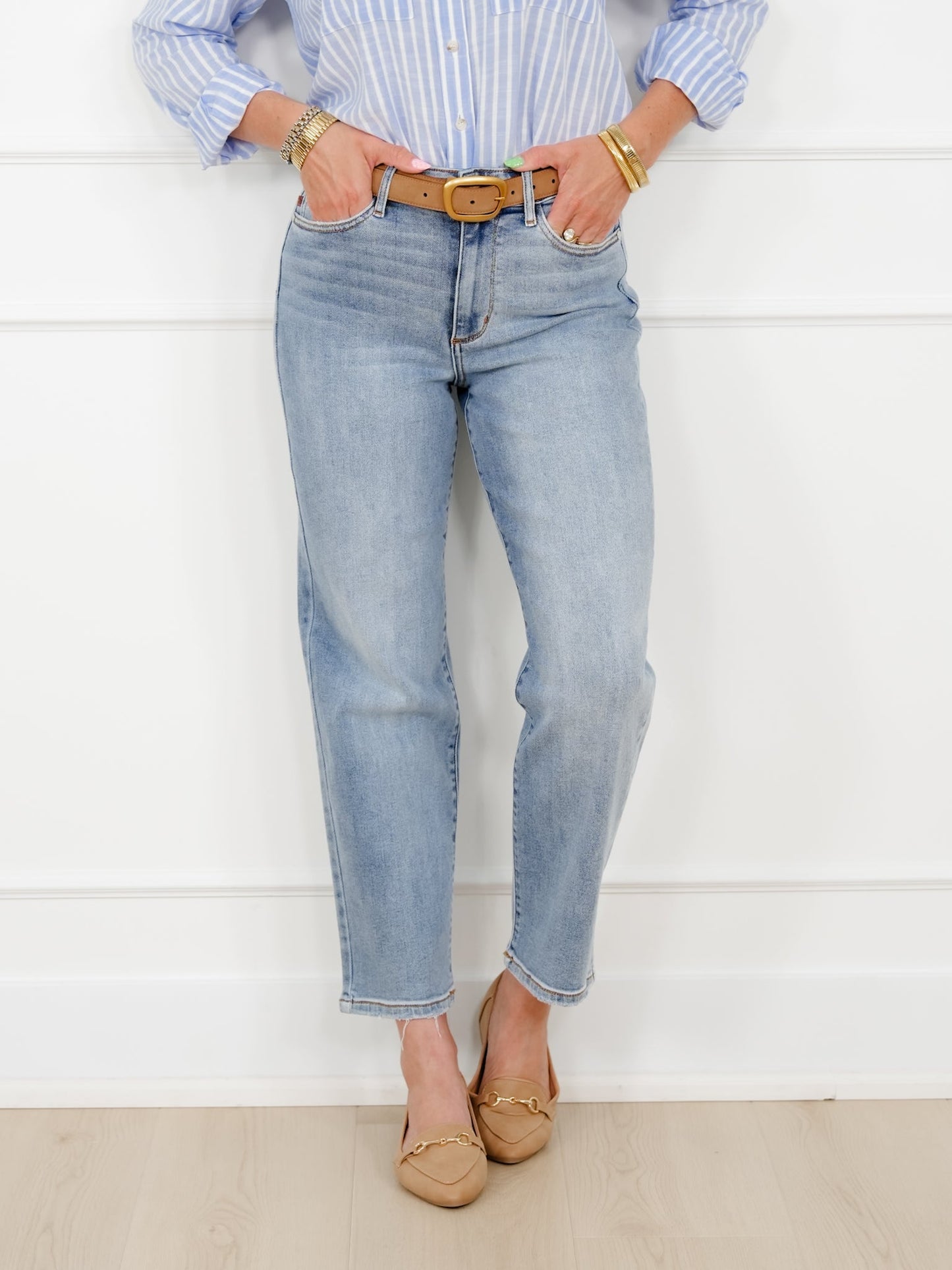 Judy Blue High Rise Light Wash Straight Leg Ankle Jeans
