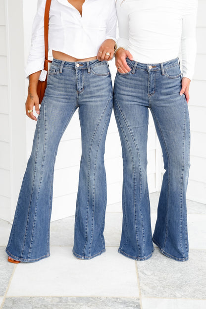 Restock! Judy Blue Golden Hour Mid Rise Flare Jeans with Double Angular Seam