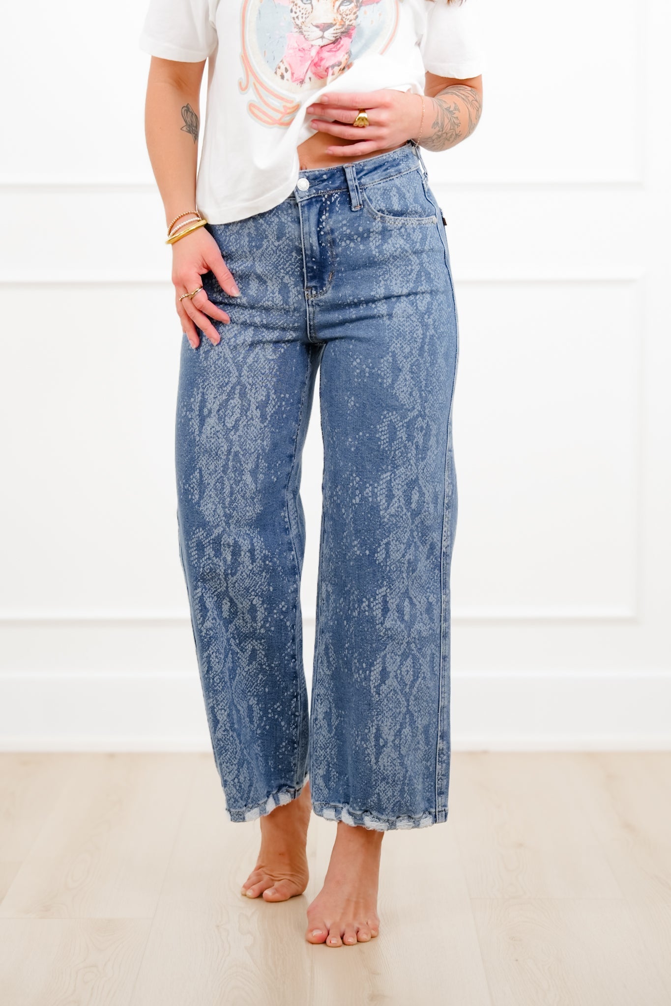 Judy Blue High Rise Snake Print Wide Leg Ankle Jeans