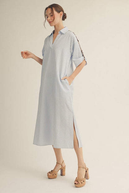 Jodifl Striped Midi Dress with Leopard Print Details in Blue