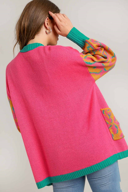 Umgee Animal Print Open Front Cardigan Sweater in Sunray Mix