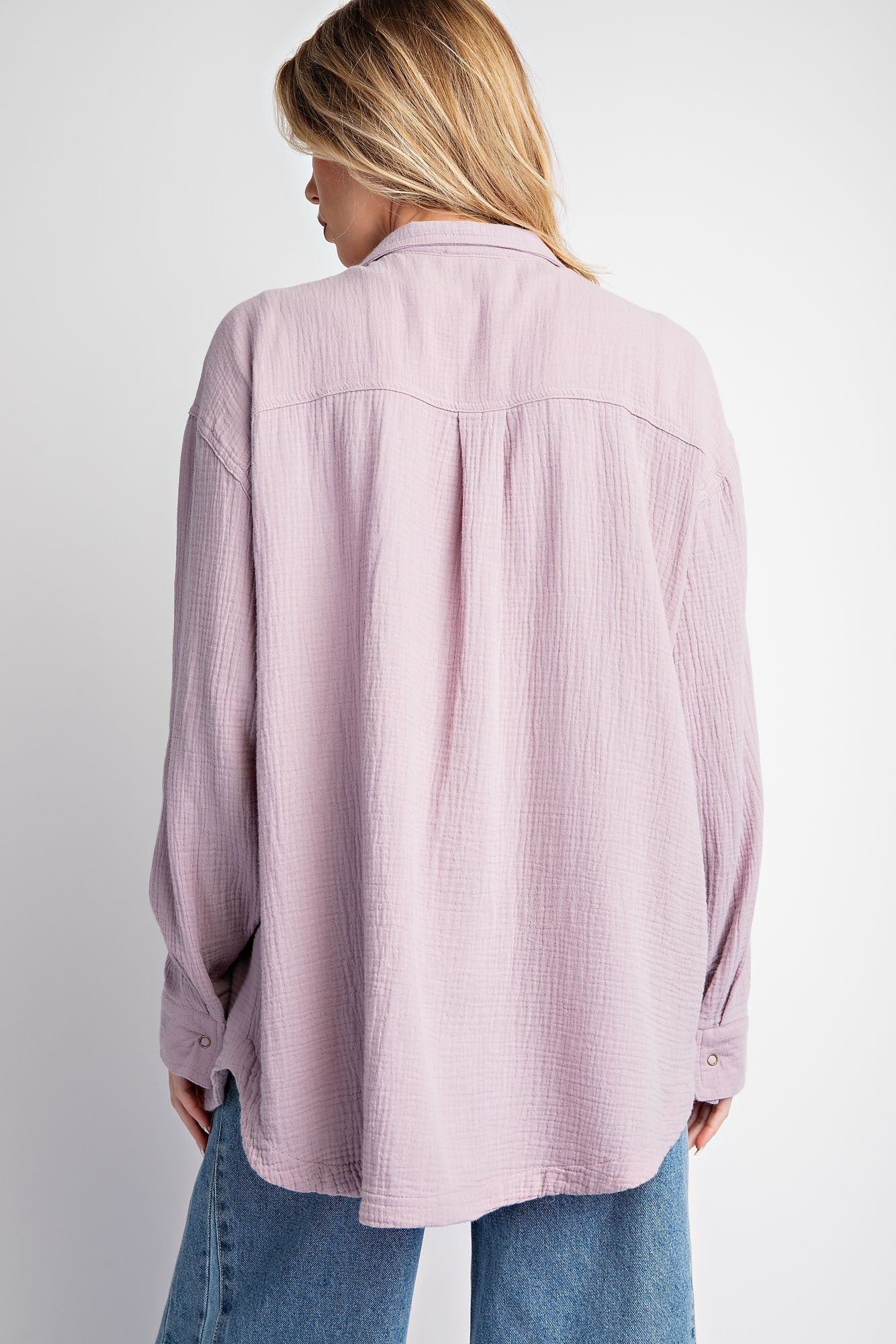 Easel Cotton Gauze Button Down Top in Mushroom