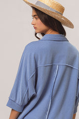 BiBi Waved Ribbed Top in Denim