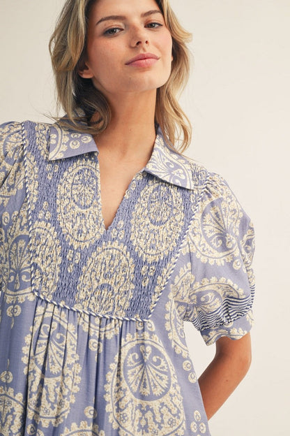 Jodifl Geometric Floral Print Midi Dress in Periwinkle ON ORDER