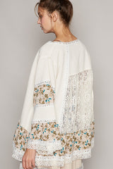 POL Open Front Mixed Cardigan in Cream Multi